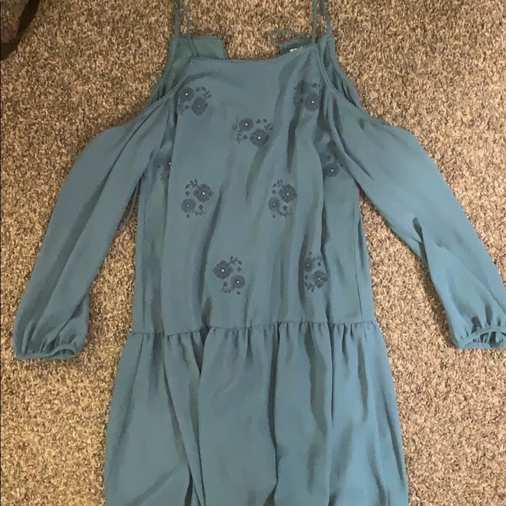 Blue open shoulder dress